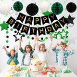Birthday Decorations, Happy Birthday Banner With Honeycomb Balls, Star Hanging Swirl Streamer, Circle Dot Garland, Happy Birthday Party Decorations For Women Men Boys Girls (Green & Black)