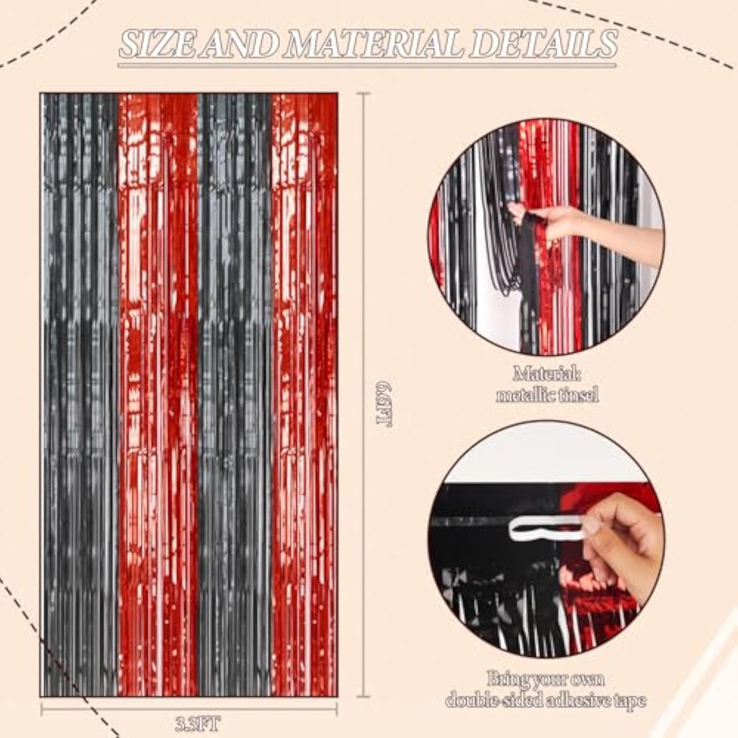 2-Pack Red & Black Foil Fringe Backdrop Curtains for Party & Photo Booth Décor