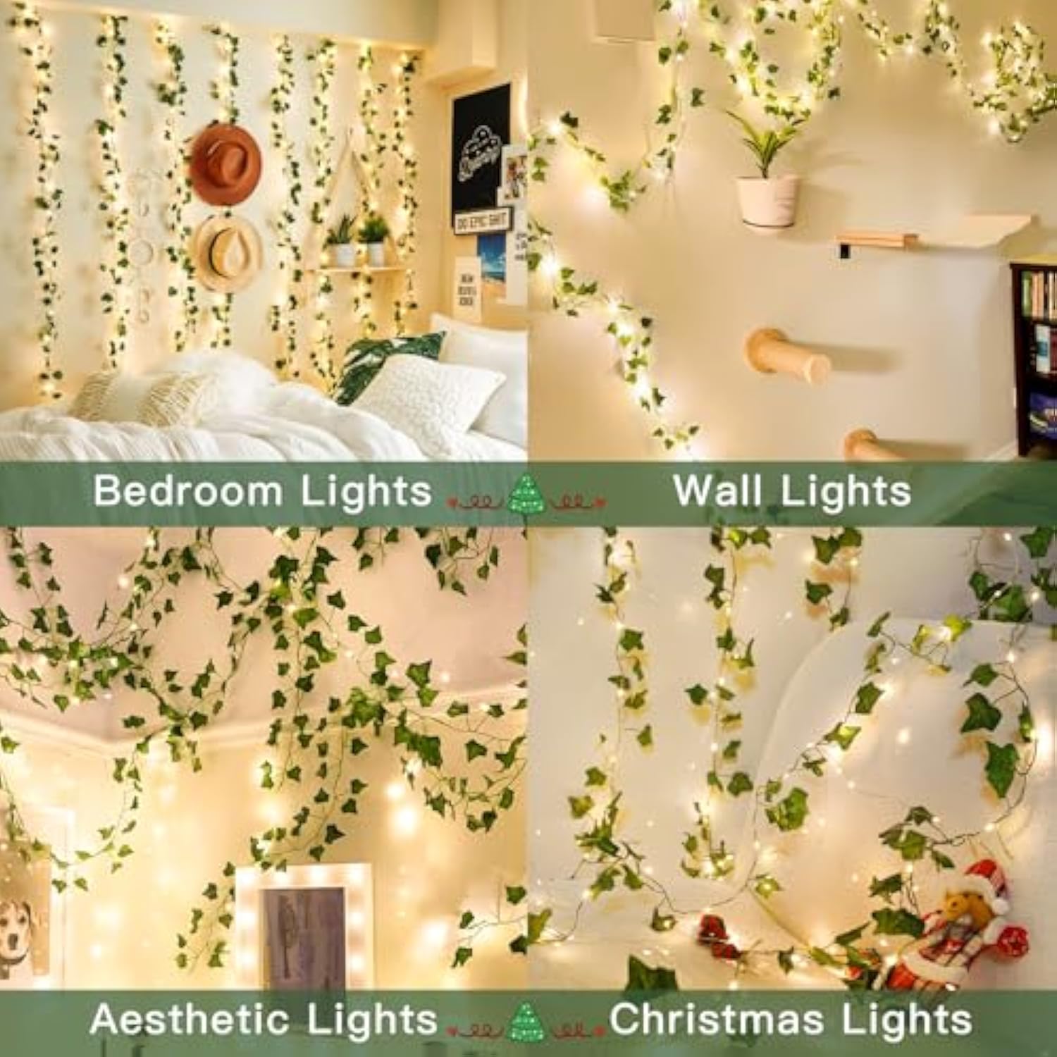 33ft Fairy Ivy String Lights 100 LED Battery Operated Warm White with Remote