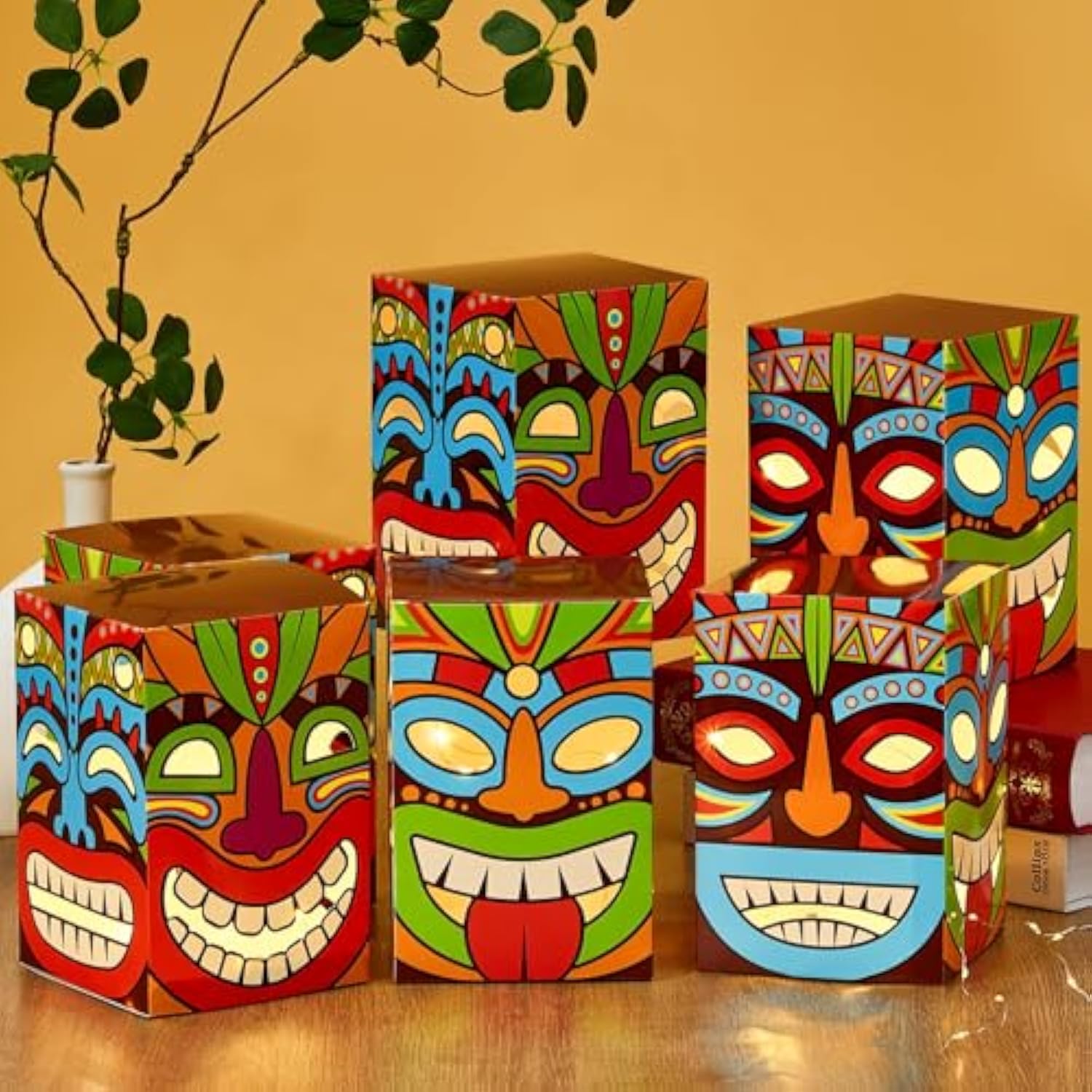 6Pcs Tiki Party Boxes Hawaiian Luau Themed Party Decorations Tiki Totem Boxes Tropical Aloha Ornaments Table Centerpieces Box For Summer Beach Birthday Baby Shower Party Supplies Favors