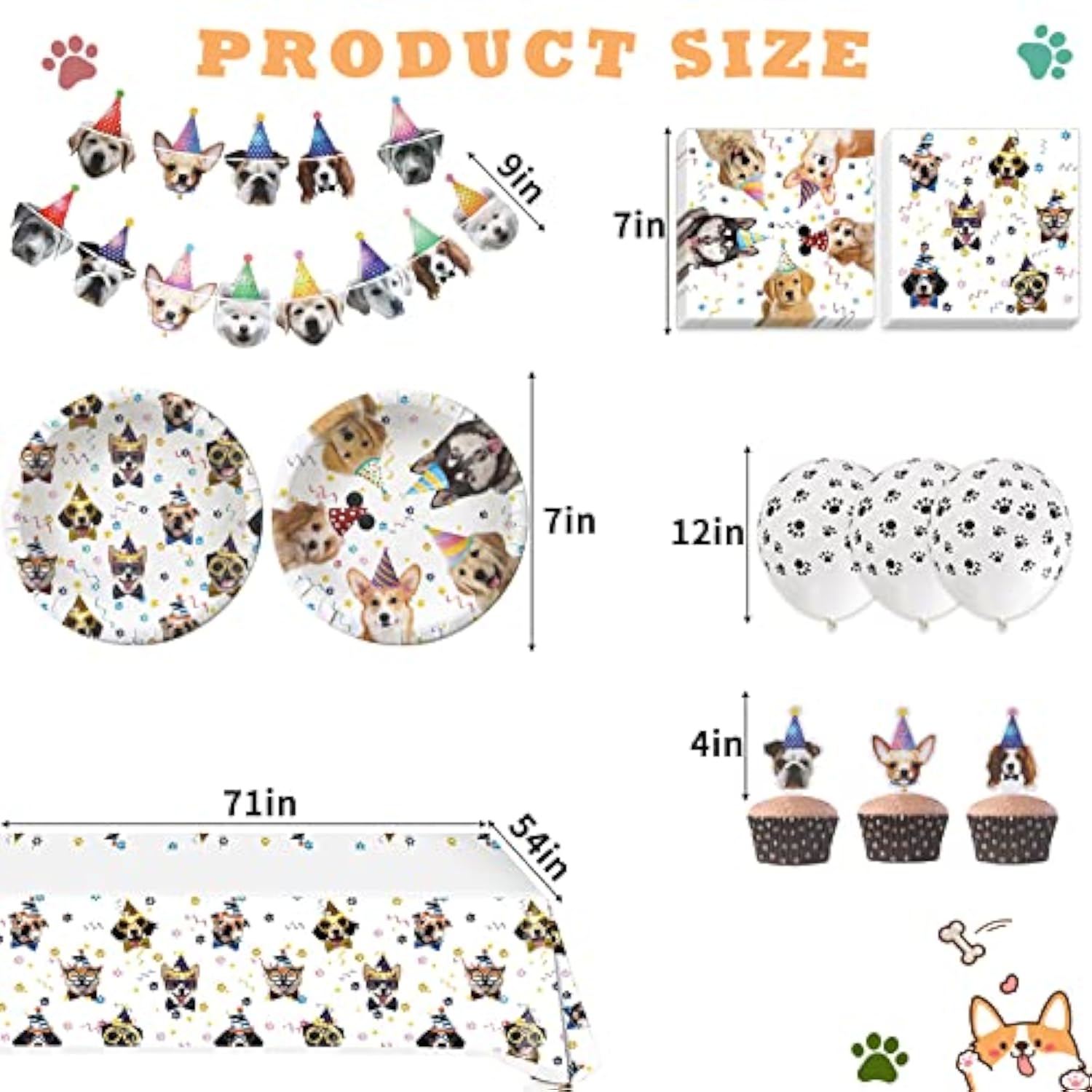 Dog Birthday Party Supplies Serves 20, Puppy Party Decorations Dog Party Plates Banner Napkins Paws Balloons Table Cover And Cake Topper For Doggy Kids Dog Party Decorations