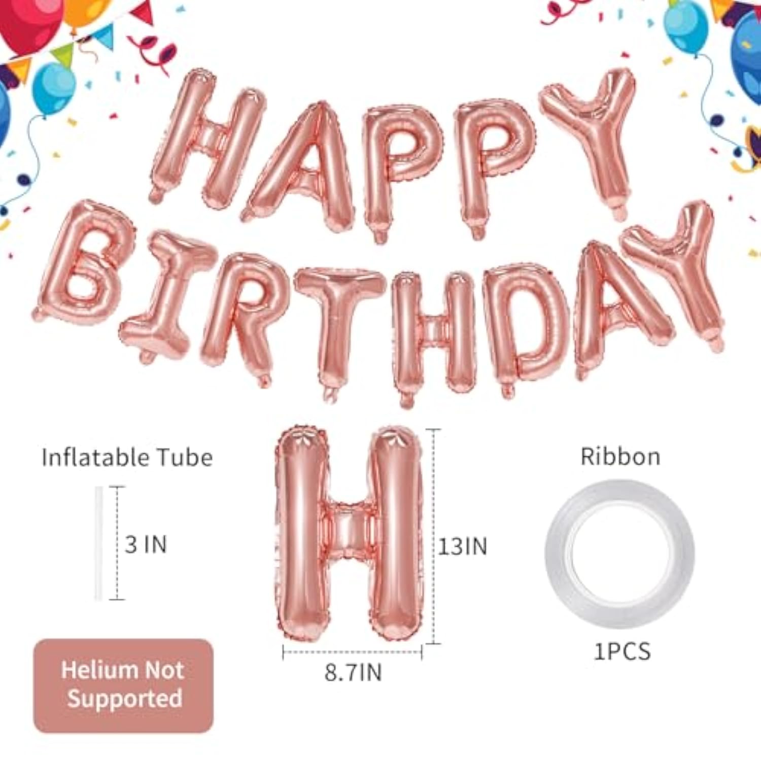 Rose Gold Happy Birthday Balloon Banner, 16 Inch Foil Mylar Happy Birthday Balloons Letters, Reusable Happy Birthday Sign, Rose Gold Birthday Decorations For Women And Girls