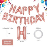 Rose Gold Happy Birthday Balloon Banner, 16 Inch Foil Mylar Happy Birthday Balloons Letters, Reusable Happy Birthday Sign, Rose Gold Birthday Decorations For Women And Girls