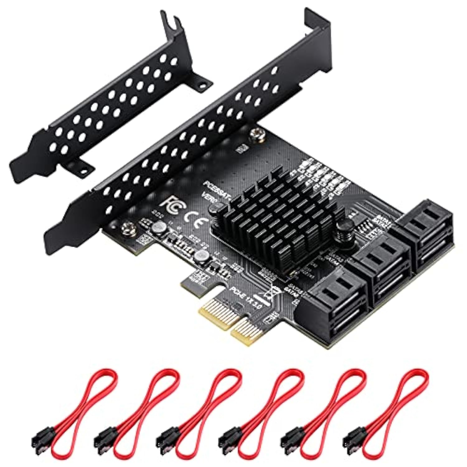 Pcie Sata Card 6 Ports, With 6 Sata Cables And Low Profile Bracket, 6 Gbps 1X
