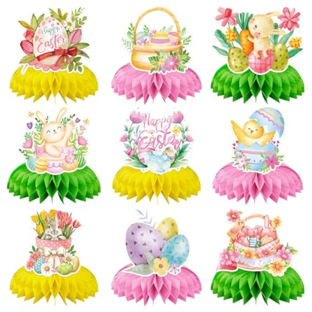 Easter Decorations, 9Pcs Easter Day Honeycomb Centerpieces, Egg Bunny Table Topper Decors For Kids Girls Spring Easter Baby Shower Birthday Rabbits Theme Party Supplies
