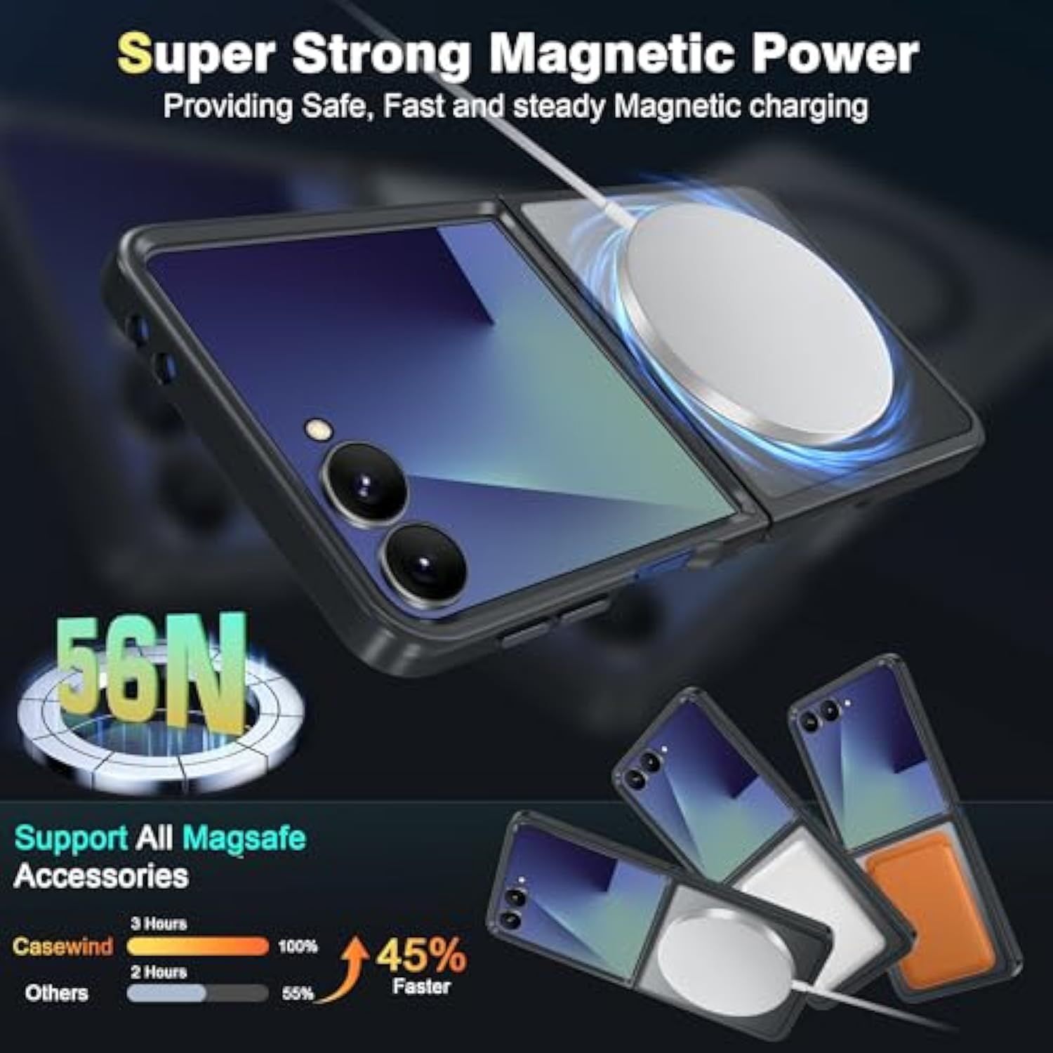 Magnetic For Samsung Galaxy Z Flip 7 Case[Compatible With Magsafe][16Ft Military Drop Protection] Slim Translucent Matte Shockproof Protective Phone Case For Samsung Z Flip 7 6.9",2025,Black