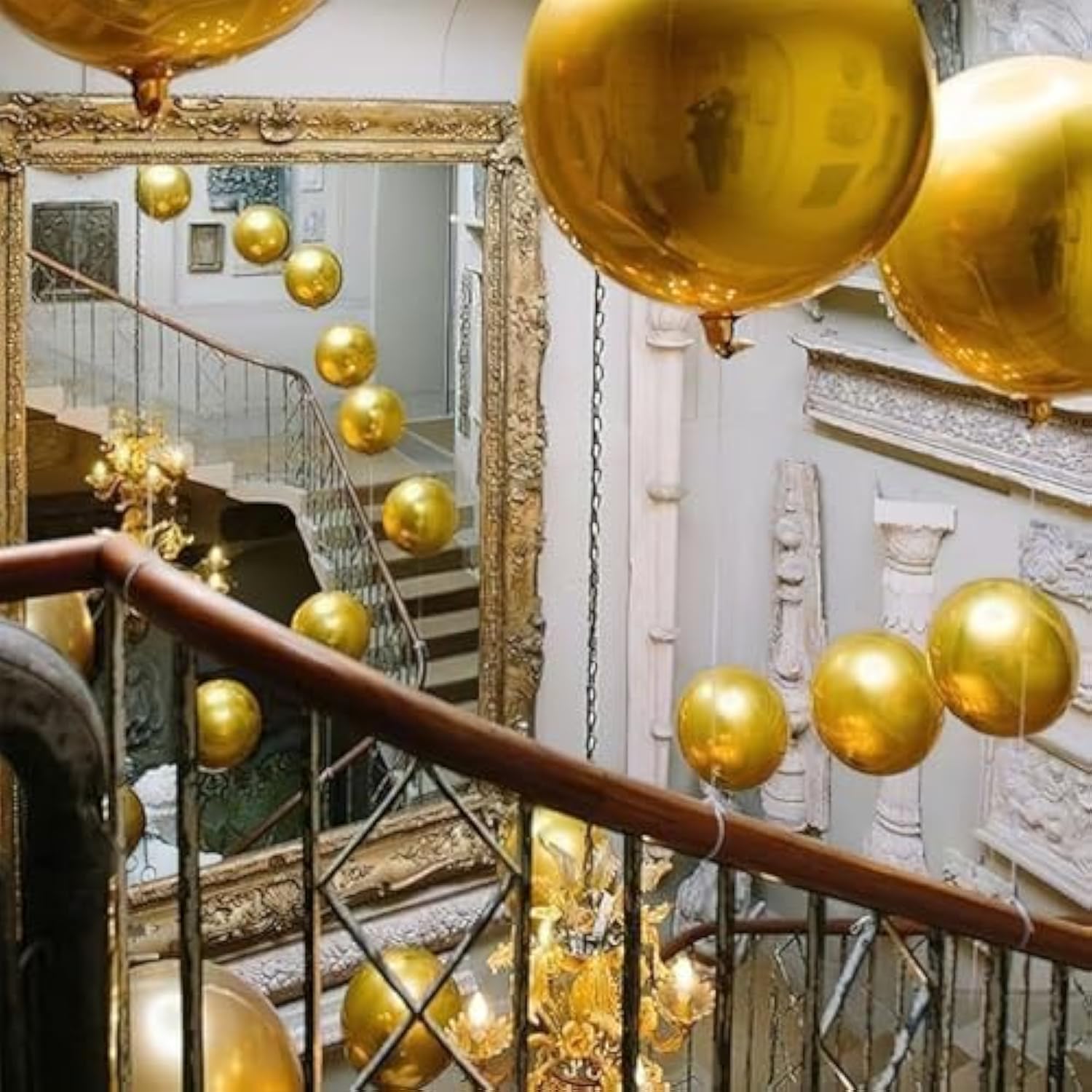 6PCS 22" Gold 4D Foil Balloons with Ribbon – Party Decor for Birthday, Wedding & More