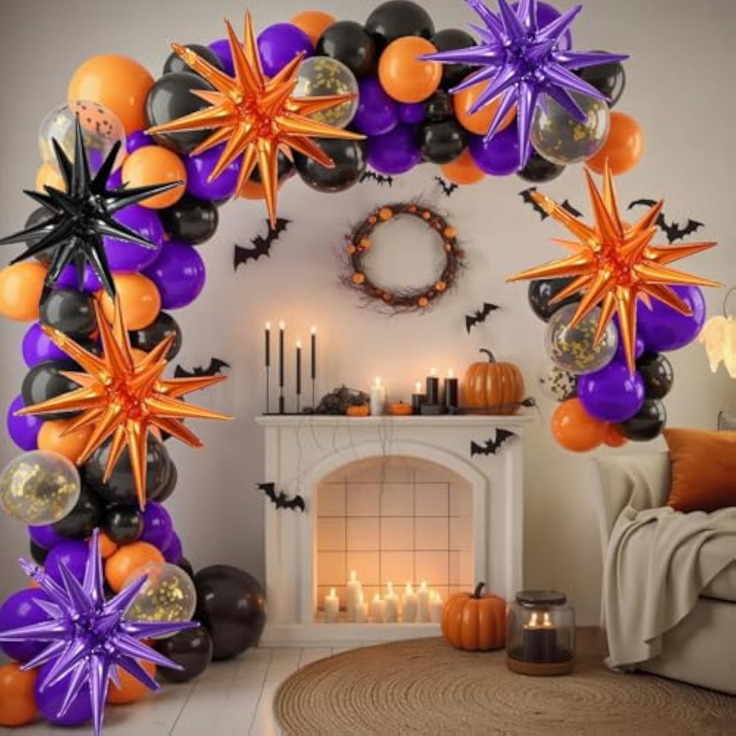 Black Purple Orange Star Balloons 9Pcs 22Inch Foil Party Decorations for Birthday Halloween