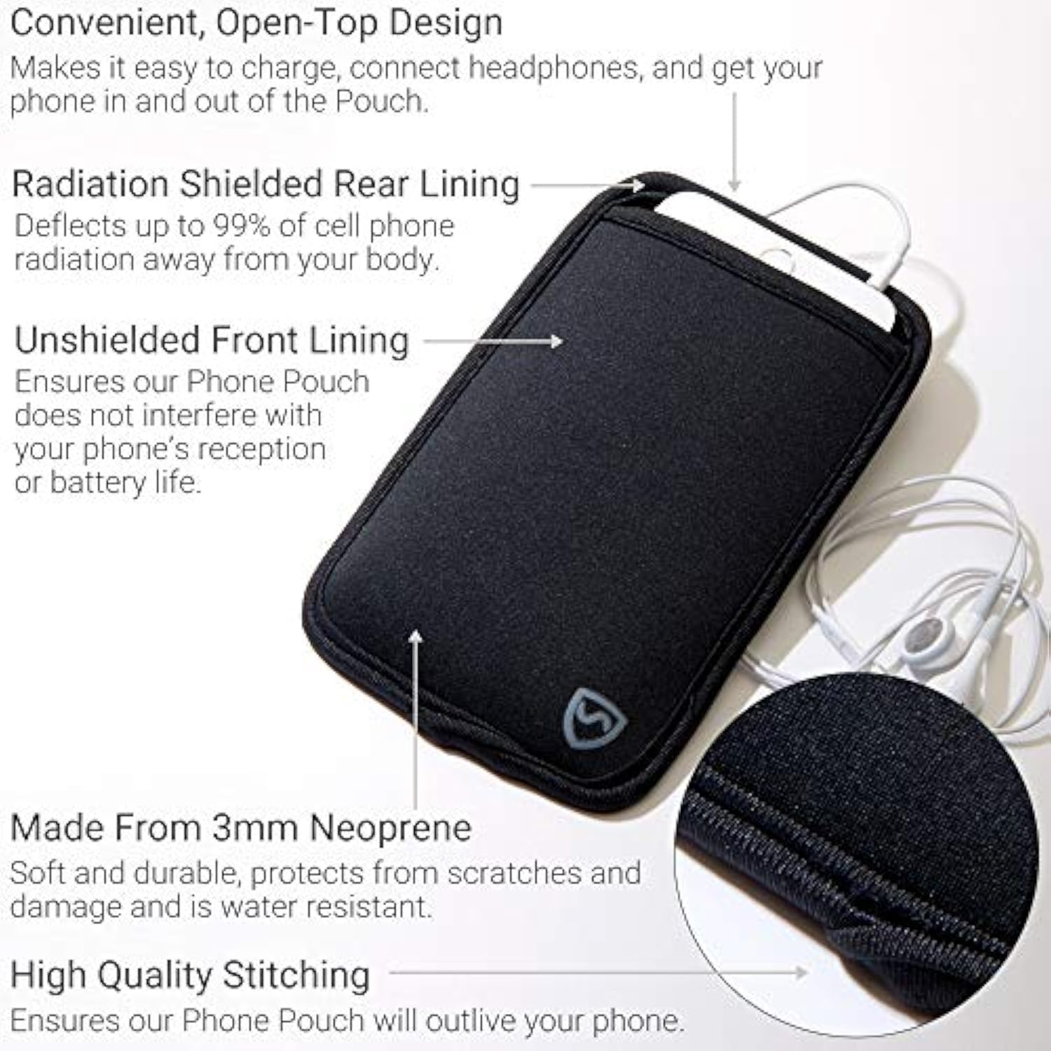Phone Pouch, Emf Protection Sleeve For Cell Phones Up To 3.25" Wide, Black