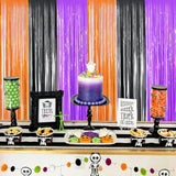Orange Purple Black Tinsel Fringe Curtains 3pcs 3.3x6.6ft for Party Decor