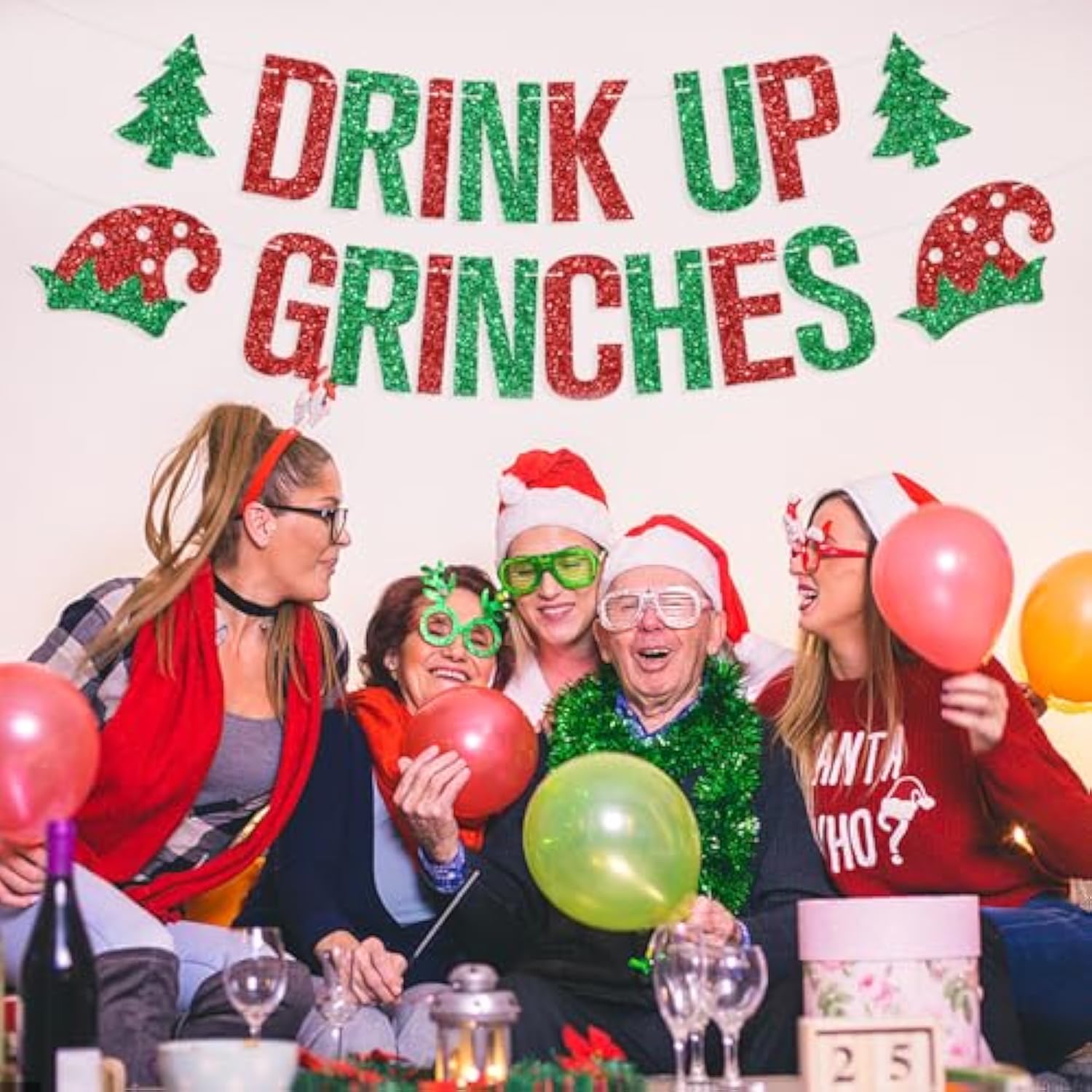 Drink Up Grinches Banner for Christmas and New Year Party Decorations