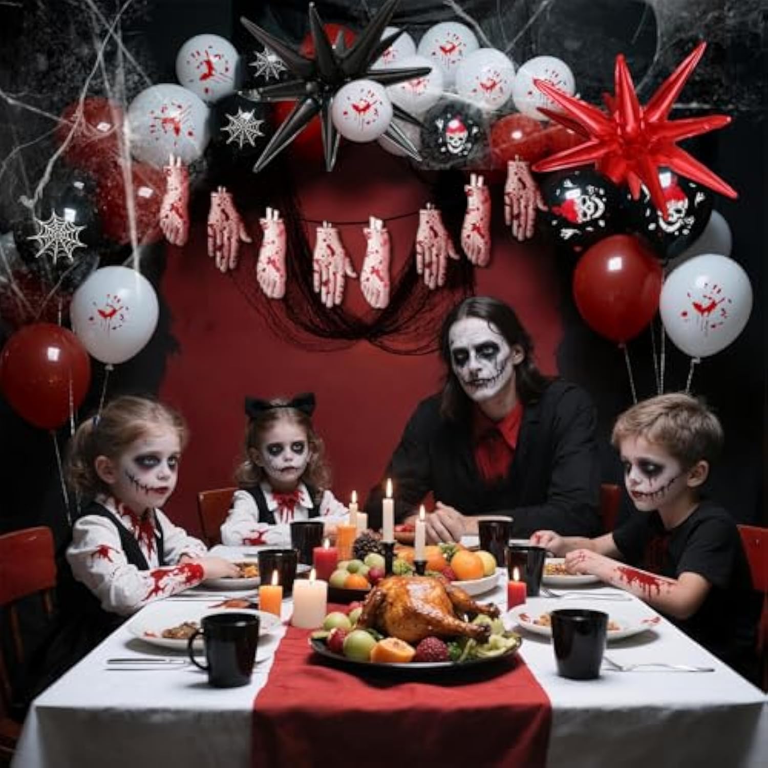 Halloween Balloon Arch Kit – Red Black White with Bloody Hand & Horror Decor
