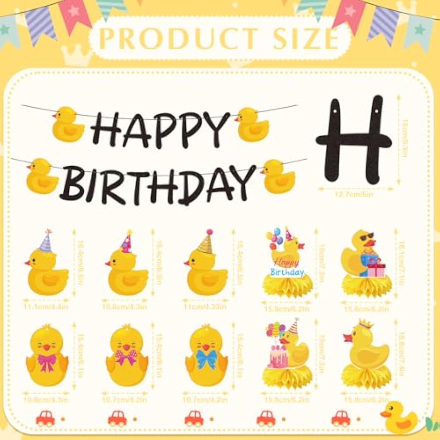 18Pc Duck Birthday Party Decorations Banner, Hanging Swirls, & Table Centerpieces