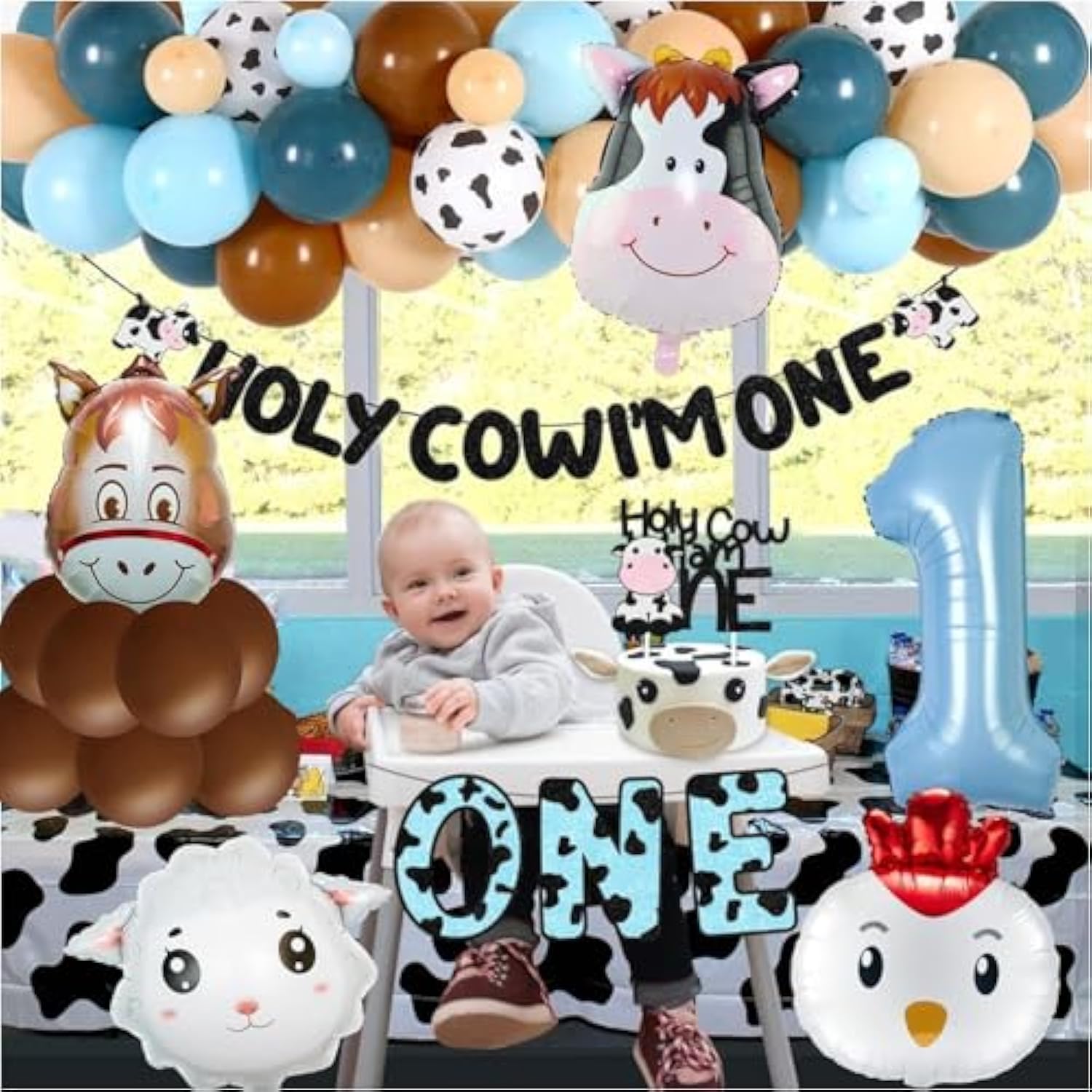 5pcs Farm Animal Balloons – Cow, Pig, Sheep & More Party Decorations