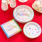 Rainbow Birthday Party Set – 24 Plates, Napkins & Cups | Sturdy 400 GSM Tableware