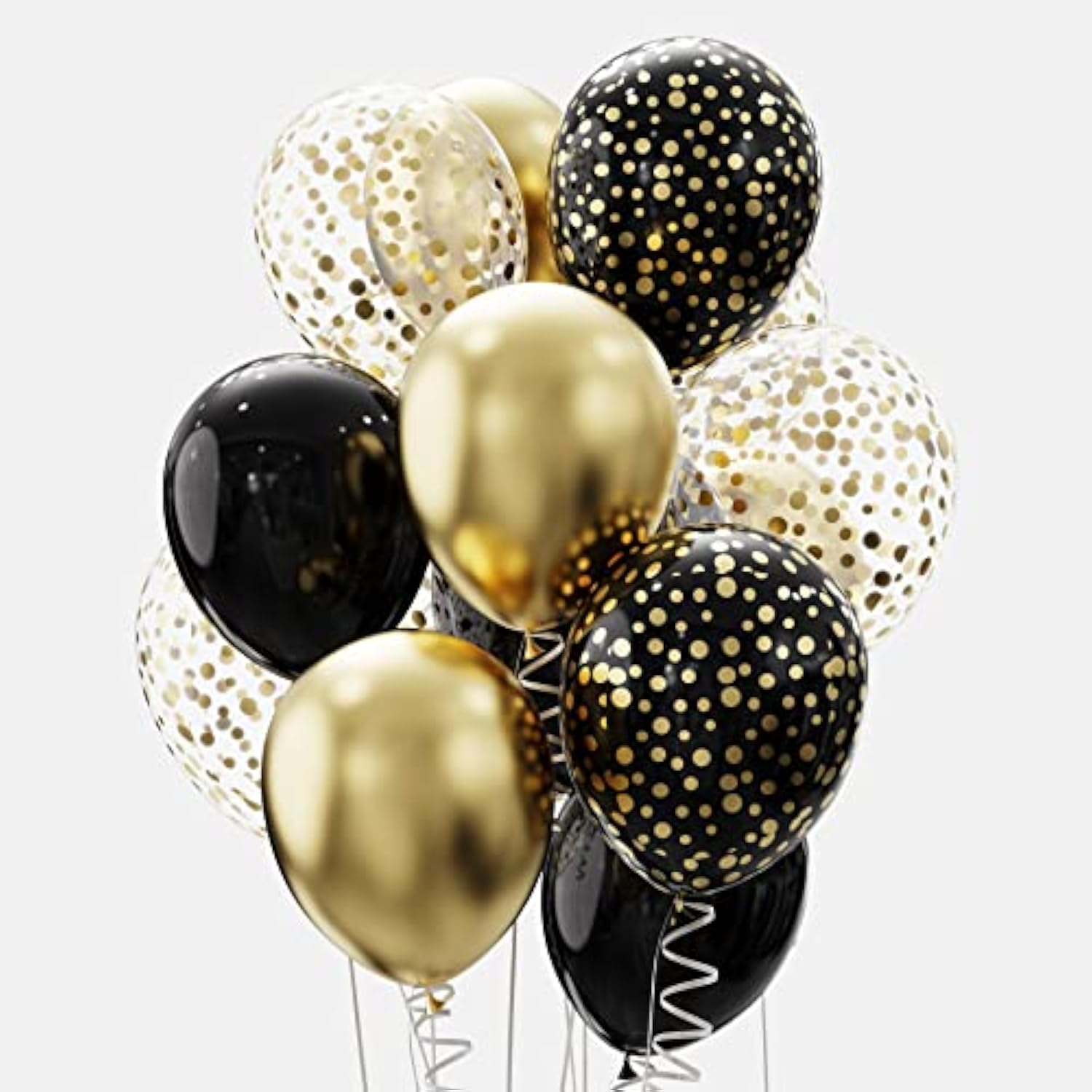 60Pcs 12Inch Helium Balloon Bouquet Metallic Gold Pearl Black Clear With Dot Balloon Perfect For Baby Shower Bridal Shower Birthday Anniversary Party Decorations(Black)