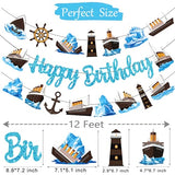 Nautical Birthday Banners 3PCS Nautical Theme Birthday Party Decorations Glitter Blue Cruise Ship Banners Ocean Sailing Party Decor for Iceberg Lighthouse Cruise Liner Baby Shower Supplies