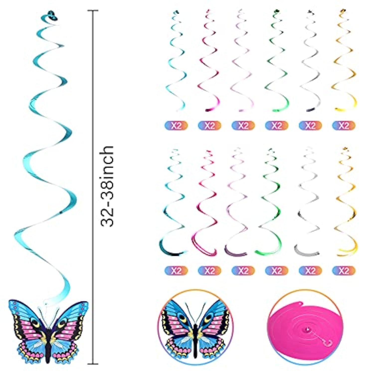 36 Pcs Spring Butterfly Party Decoration Hanging Swirl Streamer Hanging Ceiling Large Paper Butterfly Decoration For Spring Easter Vbs Wedding Home Garden Girl Birthday Baby Shower Tea Party