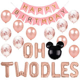 Oh Twodles Birthday Balloons, Oh Twodles Balloon Banner Party Supplies Number 2 Balloon For 2Nd Second Boy Birthday Party Decoration 12Pcs Kit Of (Rose Gold)