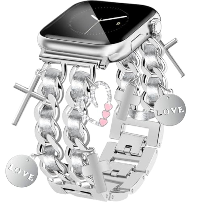 Silver Watch Bands For Women Compatible With Apple Watch Band 38Mm 40Mm 41Mm 42Mm (S10) Adjustable Unique Charms Metal Strap Cowboy Chain Bracelet For Iwatch Series 10/9/8/7/6/5/4/3/2/1/Se