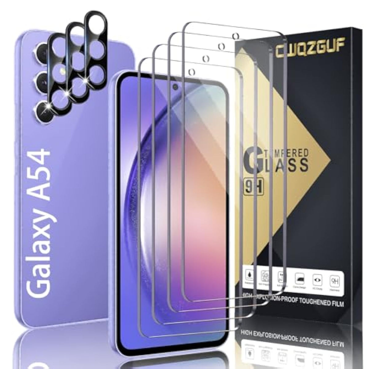 [4+3 Pack Screen Protector Compatible With Galaxy A54 5G, 4 Tempered Glass With 3 Camera Lens Protectors, High Clarity, Anti-Shatter, Bubble Free