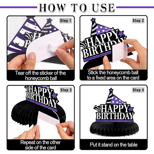 Happy 14th Birthday Decorations,14th Birthday Purple Glitter Shiny Stand Honeycomb Table Centerpieces - Cheers to Fourteen Years Old Birthday Party Photoprop Gift Sign.