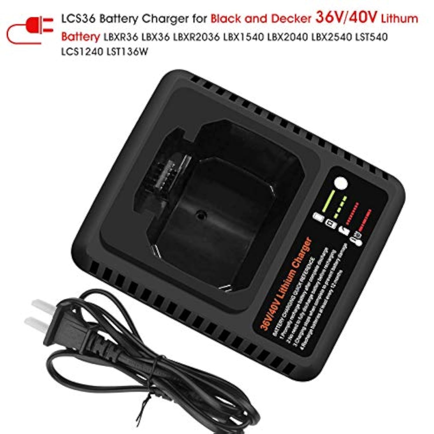40V Max Fast Charger For Black+Decker Lcs36/Lcs40, Compatible 36V/40V Max Lithium Ion Battery Lbxr36/Lbx36/Lbxr2036/Lbx2040 Battery Charger