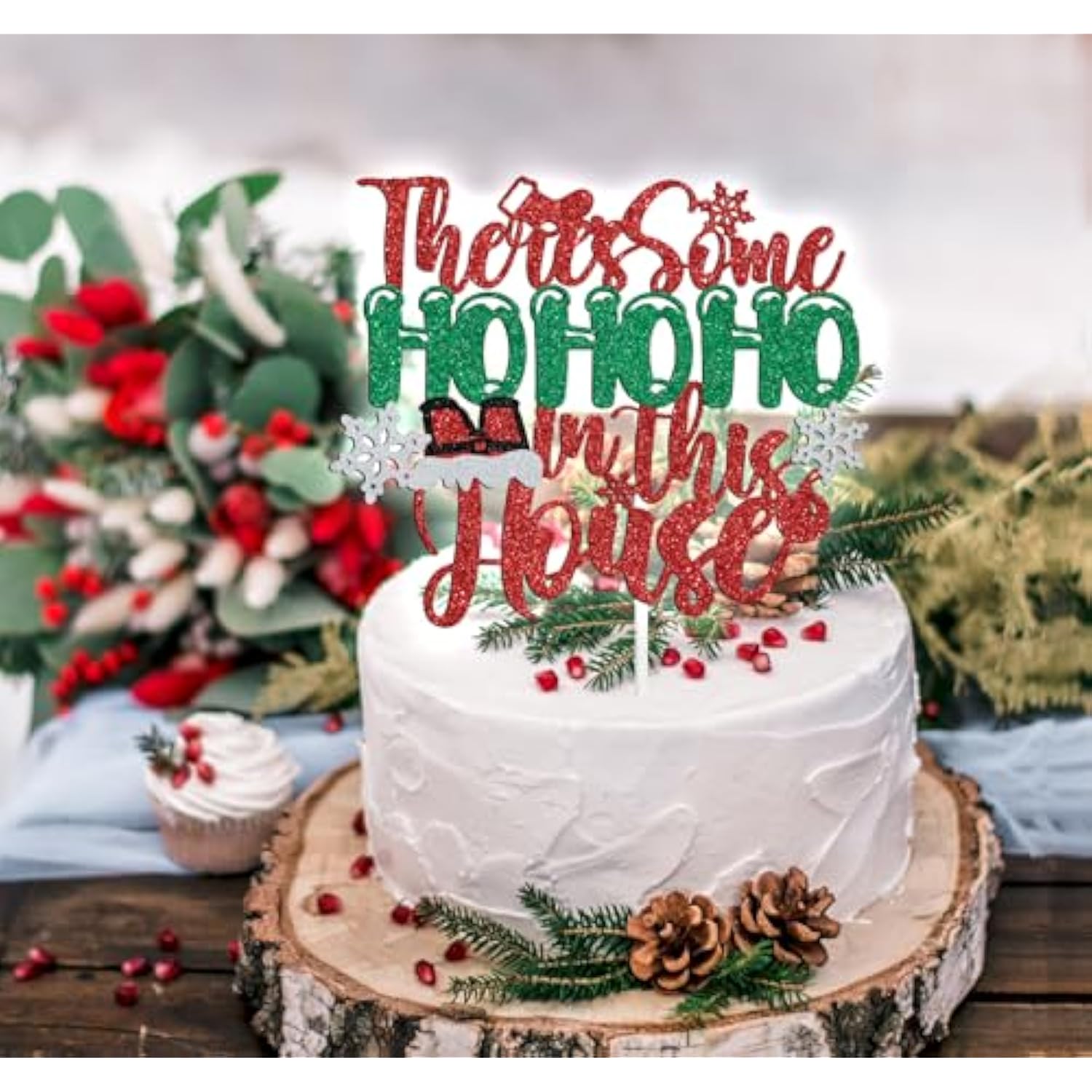 There'S Some Ho Ho Ho In This House Cake Topper, Funny Christmas Cake Decorations, Winter Holiday Festival Family Friends Housewarming Celebration Party Supplies, Red & Green Glitter