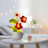 Crochet Potted Puff Flowers Knitted: Handmade Knitted Flower For Decorations Car Dashboard Desk Decor (Red)