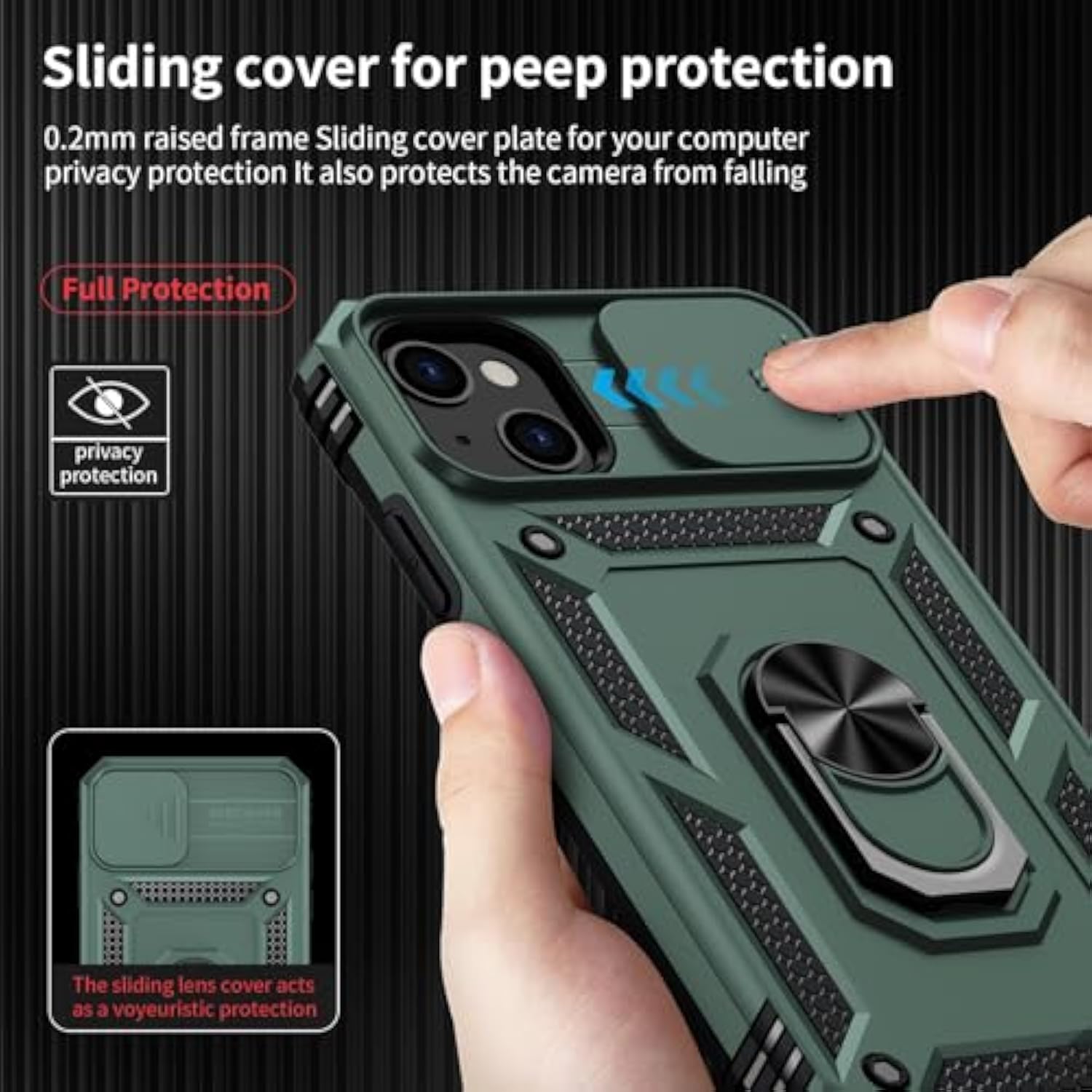 For Iphone 13 Mini Case With Camera Lens Cover, Hd Screen Protector, 10 Ft Military Grade Drop Protection, Magnetic Ring Holder Kickstand Protective Phone Case For Iphone 13 Mini (Pine Green)