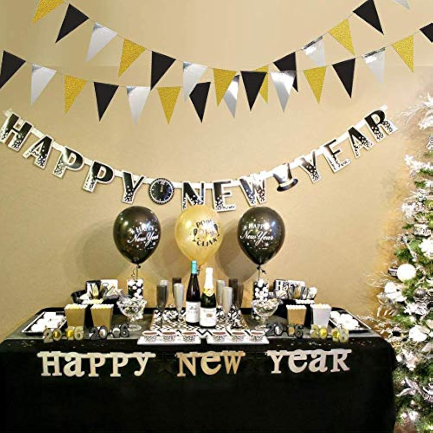 Decor 365 Gold Black Silver Vingage Triangle Flag Banner For Graduation Party Decorations Hanging Flag Decoration For Wedding/Birthday/Anniversary/Xmas Dance Prom Party Decor