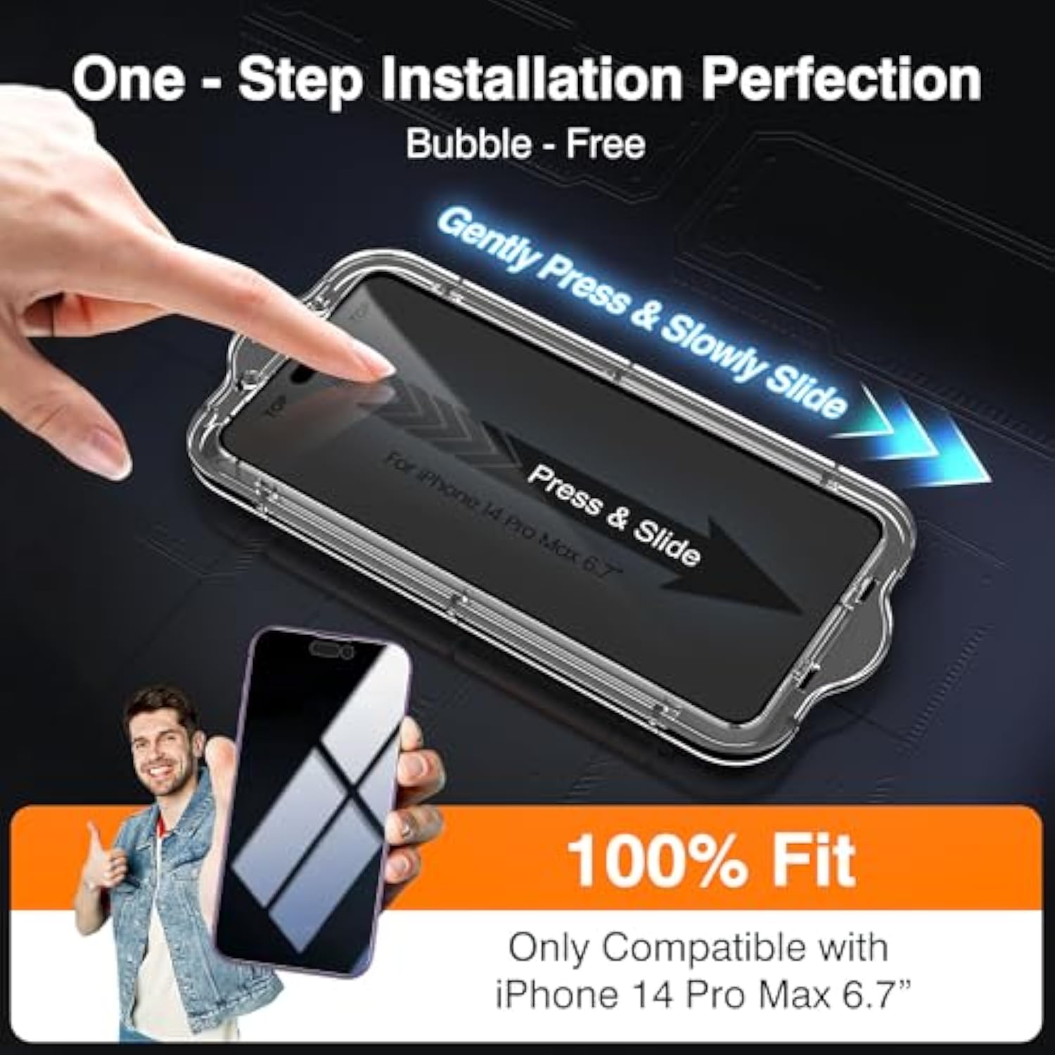 '-4 Pack For 14 Pro Max Privacy Screen Protector[6.7 Inches] With 2 Pack Camera Lens Protector, [Drop Protection] 9H Hardness Scratch Resistant Tempered Glass Film, Easy To Install