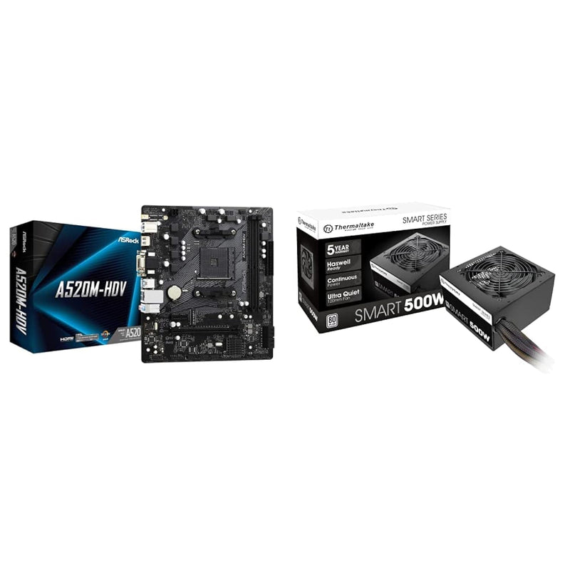 ASRock A520M-HDV Supports AMD AM4 Socket Ryzen™ & Thermaltake Smart 500W 80+ W