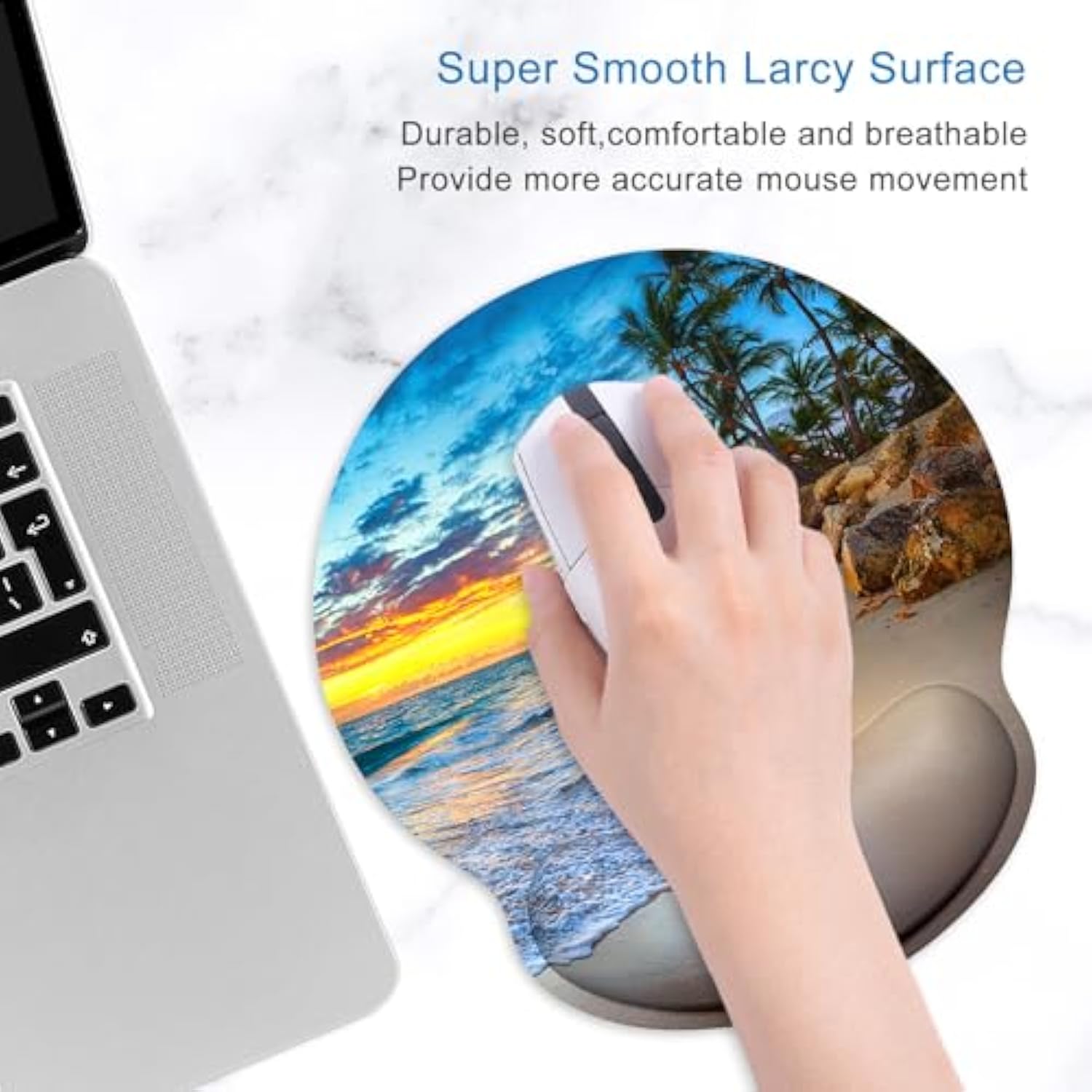 Ergonomic Mouse Pad With Wrist Support Wrist Rest Smooth Surface Non-Slip Rubber Base Comfortable Office Supplies Pain Relief, 9.8 X 9.1 Inches, Beach