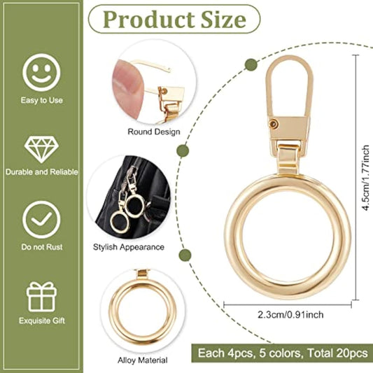 20Pcs 5 Colors Zipper Pull Replacement, Round Ring Shape Geometric Cir