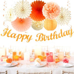 Orange-Beige Fal Boho Birthday Party-Decorations - 21Pcs Autumn One Two Sweet Peach Happy Banner,Girls Groovy Paper Streamers Lanterns Honeycomb,Tissue Pom Poms Fan,Hippie Garland Decor