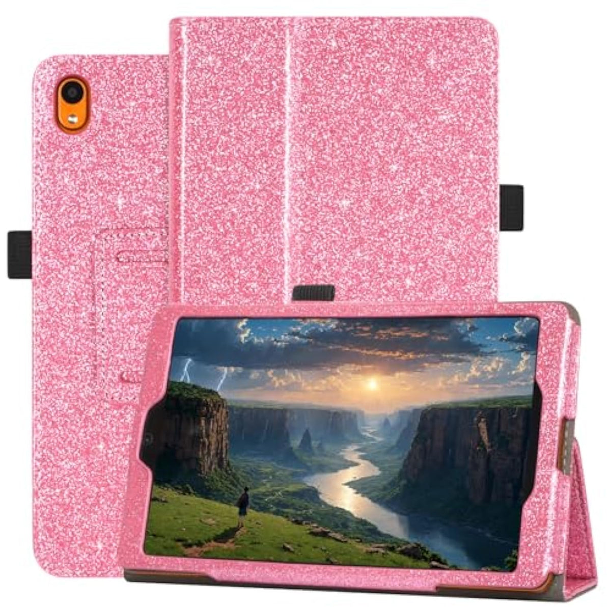 Case For Onn. 7 Inch Tablet Gen 4 Model:100135924 2024 Release Folio Pu Leather Stand Cover With Pencil Holder, Glitter Pink