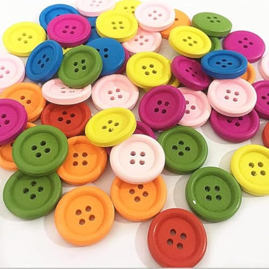 25Mm 50 Pcs Assorted Colors Wooden Buttons 4 Hole Mixed Colored In Bul