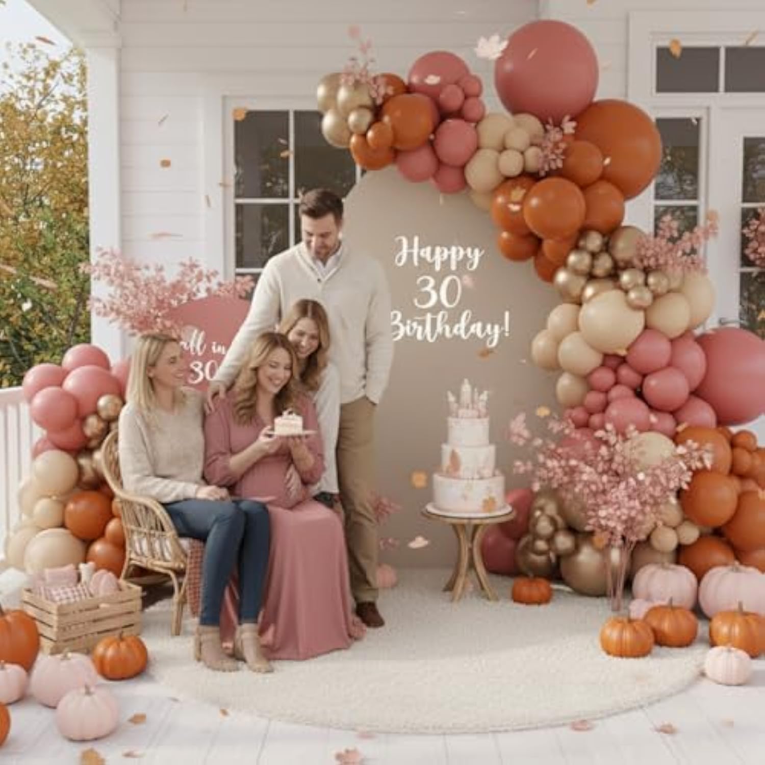 145Pcs Fall Baby Shower Balloon Arch Kit Dusty Pink Orange Gold for Autumn Party