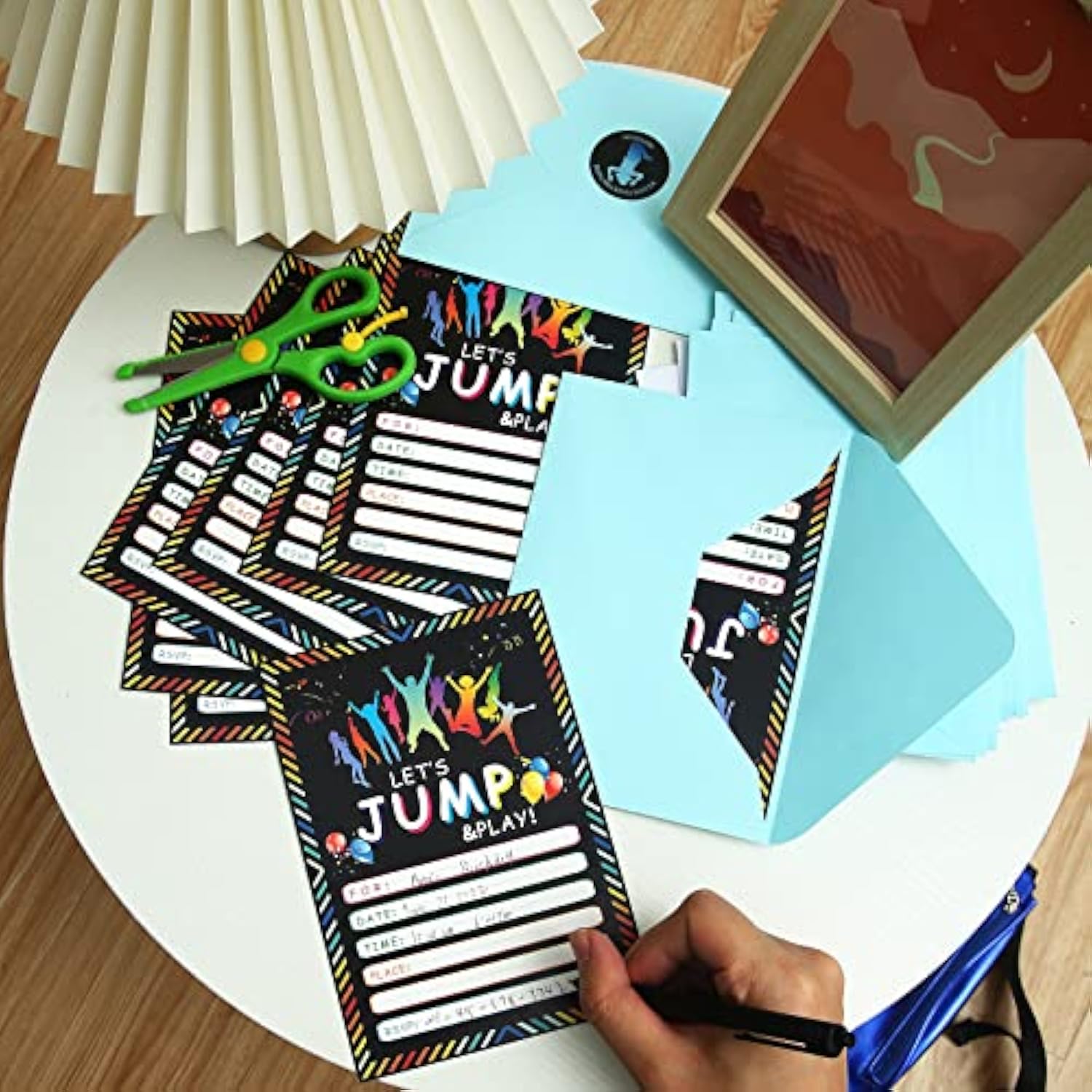 24 Pack Bounce House Birthday Invitations Jumping Party Invitation Cards, 24 Pack Jump Sticker Labels, 24 Envelopes Trampoline Jump Party Supplies For Boys Girls Kids Birthday Party