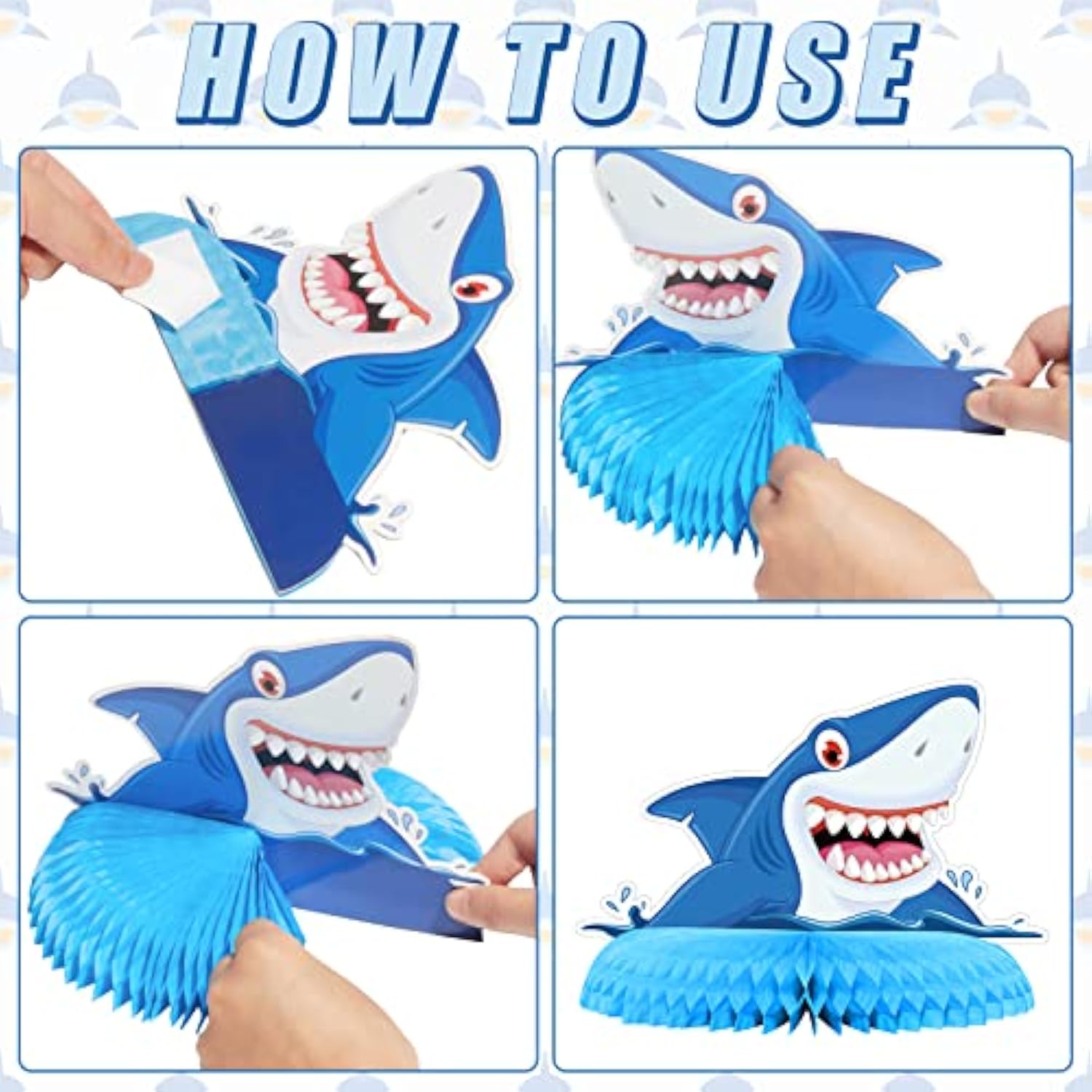 28 Pieces Shark Party Supplies Set Includes 12 Hanging Swirls Shark Happy Birthday Banner 12 Hanging Cutouts 3 Birthday Honeycomb Centerpiece For Party Decorations