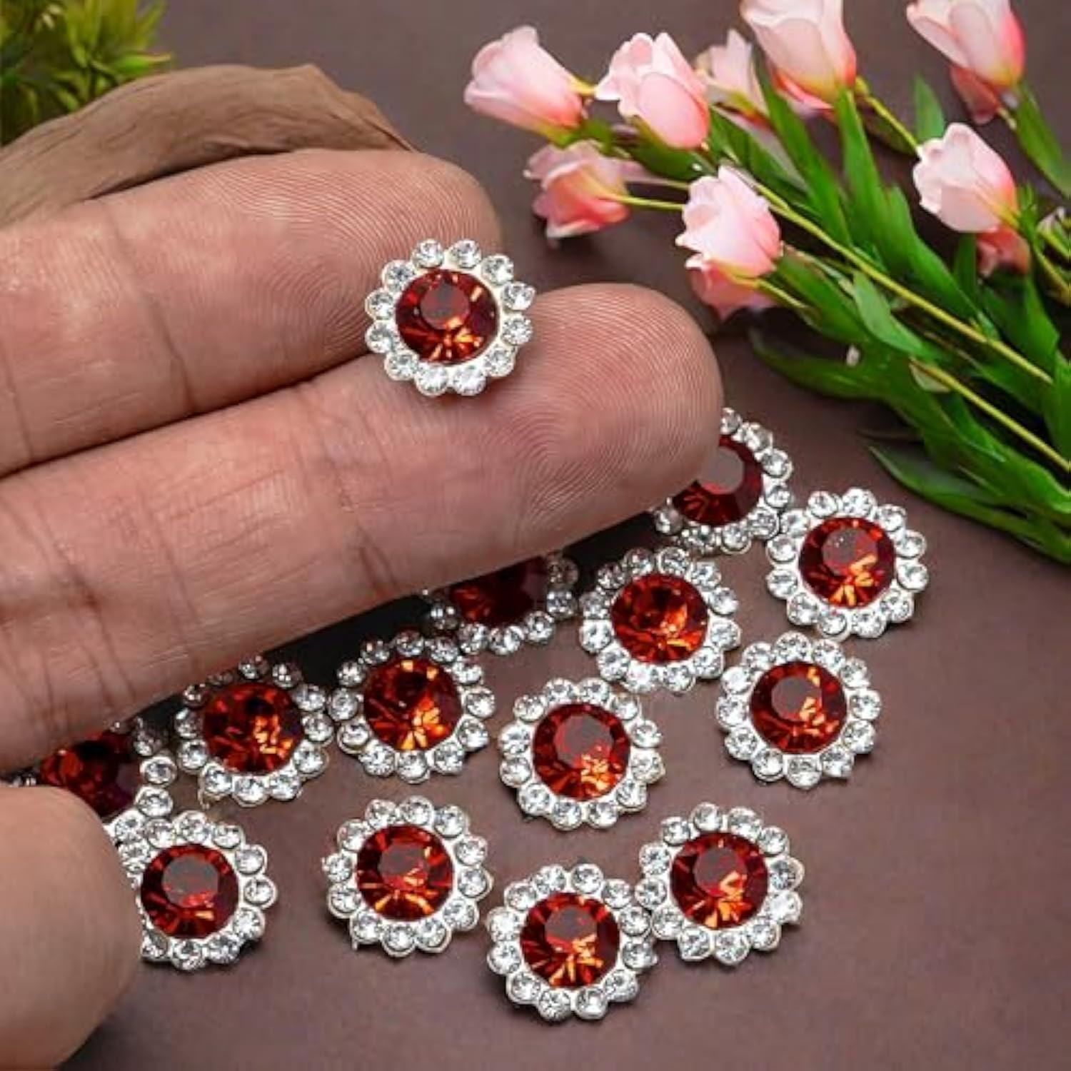 50 Pcs Rhinestone Embellishments Crystal Button Silver Flatback Diy Cr