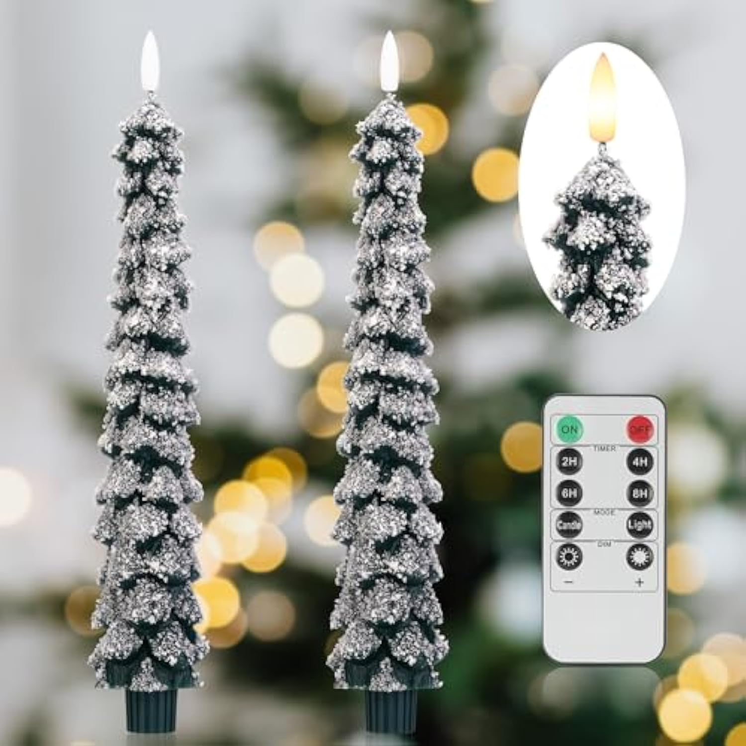 Christmas Tree Candles With 3D Wick, 11.4" Green Real Wax Flameless Taper With Remote, Flickering Led Xmas Candlesticks Battery Operated For Home, Party Decor, 2 Pack