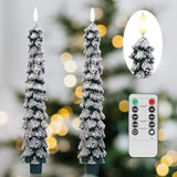 Christmas Tree Candles With 3D Wick, 11.4" Green Real Wax Flameless Taper With Remote, Flickering Led Xmas Candlesticks Battery Operated For Home, Party Decor, 2 Pack
