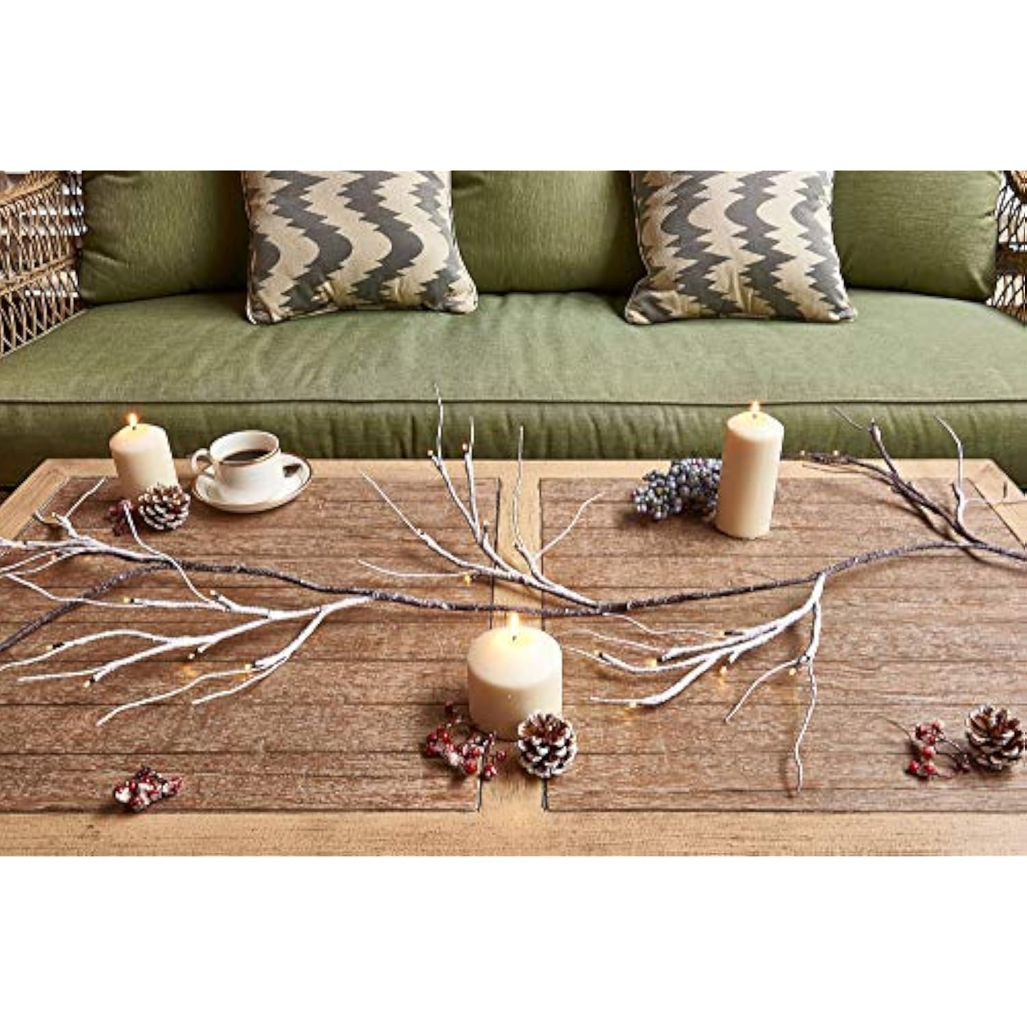 Lighted Garland Snow Flocked 6Ft 48 Led Battery Operated Pre-Lit Twig Vine Winter Christmas Party Decoration Indoor Outd