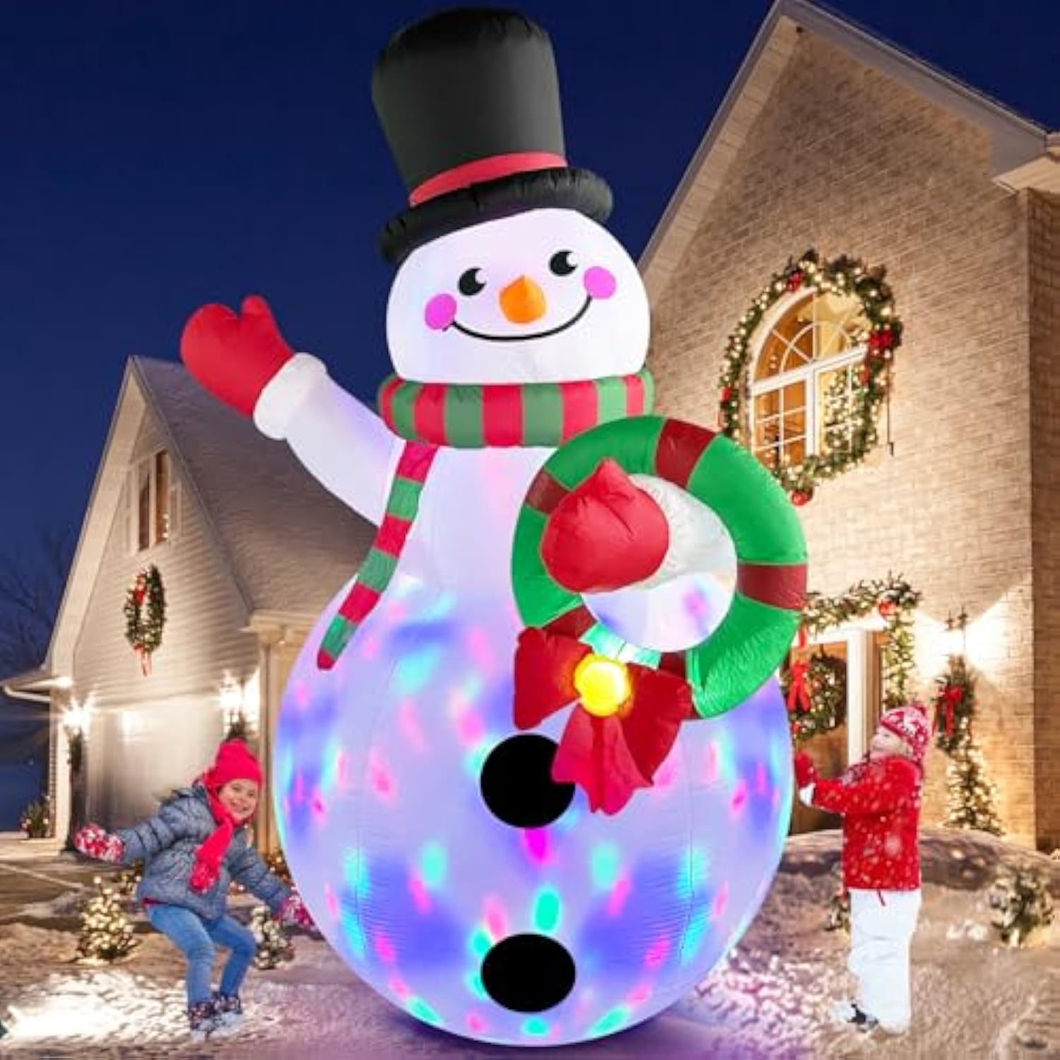 Christmas Inflatables Decorations Outdoor Blow Up Yard Snowman Rotating Led Lights, 8 Ft Tall Funny Large Merry Xmas Blo