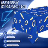 3 Pcs Blue With Gold Ring Print Plastic Tablecloth 108 X 54 Inches Cartoon Tinsel Table Cover Video Games Party Decor Birthday Themed Party Decoration Supplies
