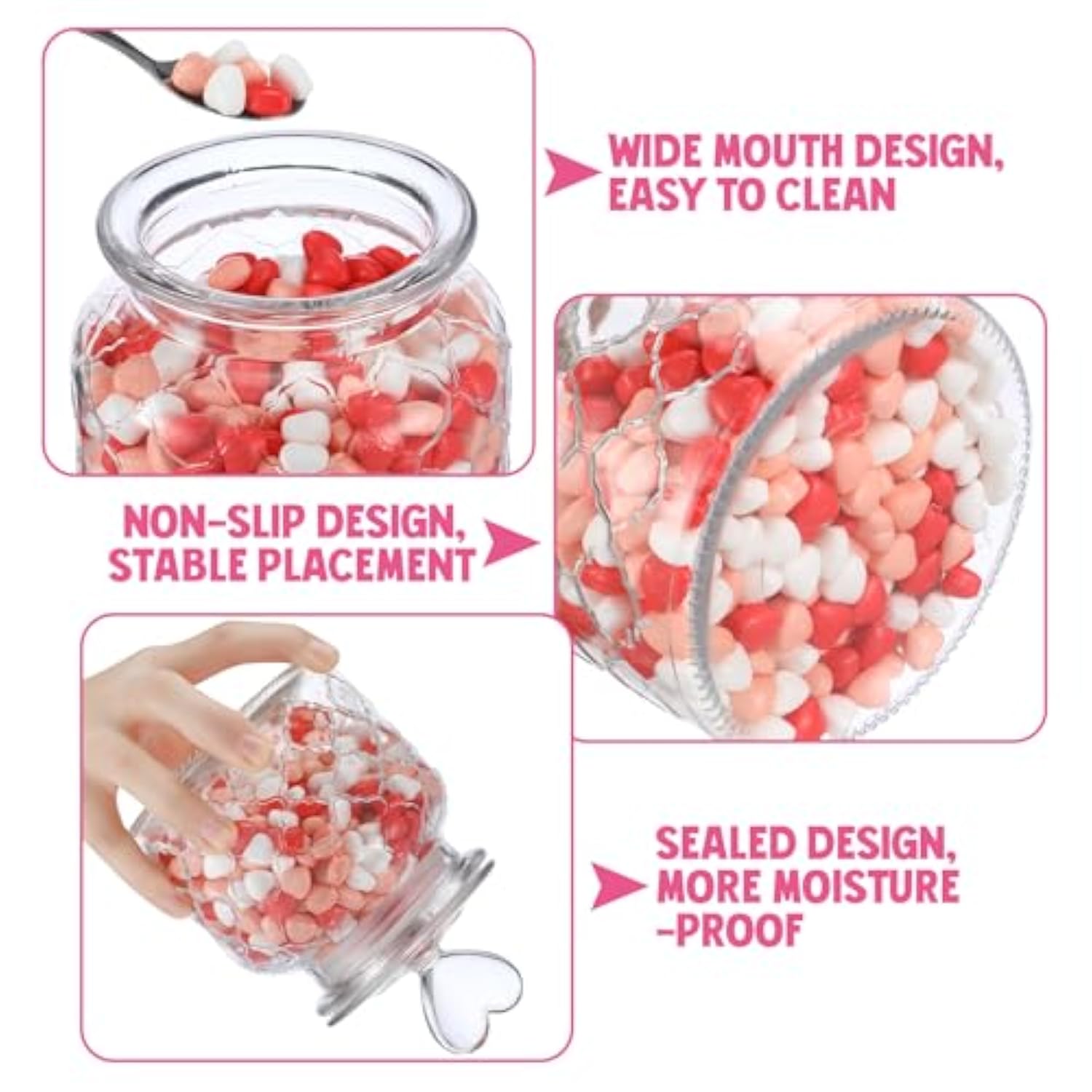 3 Set 22 Oz Clear Glass Jars Heart Valentines Glass Container With Cute Heart Shaped Lids Set Valentines Day Gift Food Storage Jars Cookie Jar Candy Jar For Party Kitchen And Dining Room