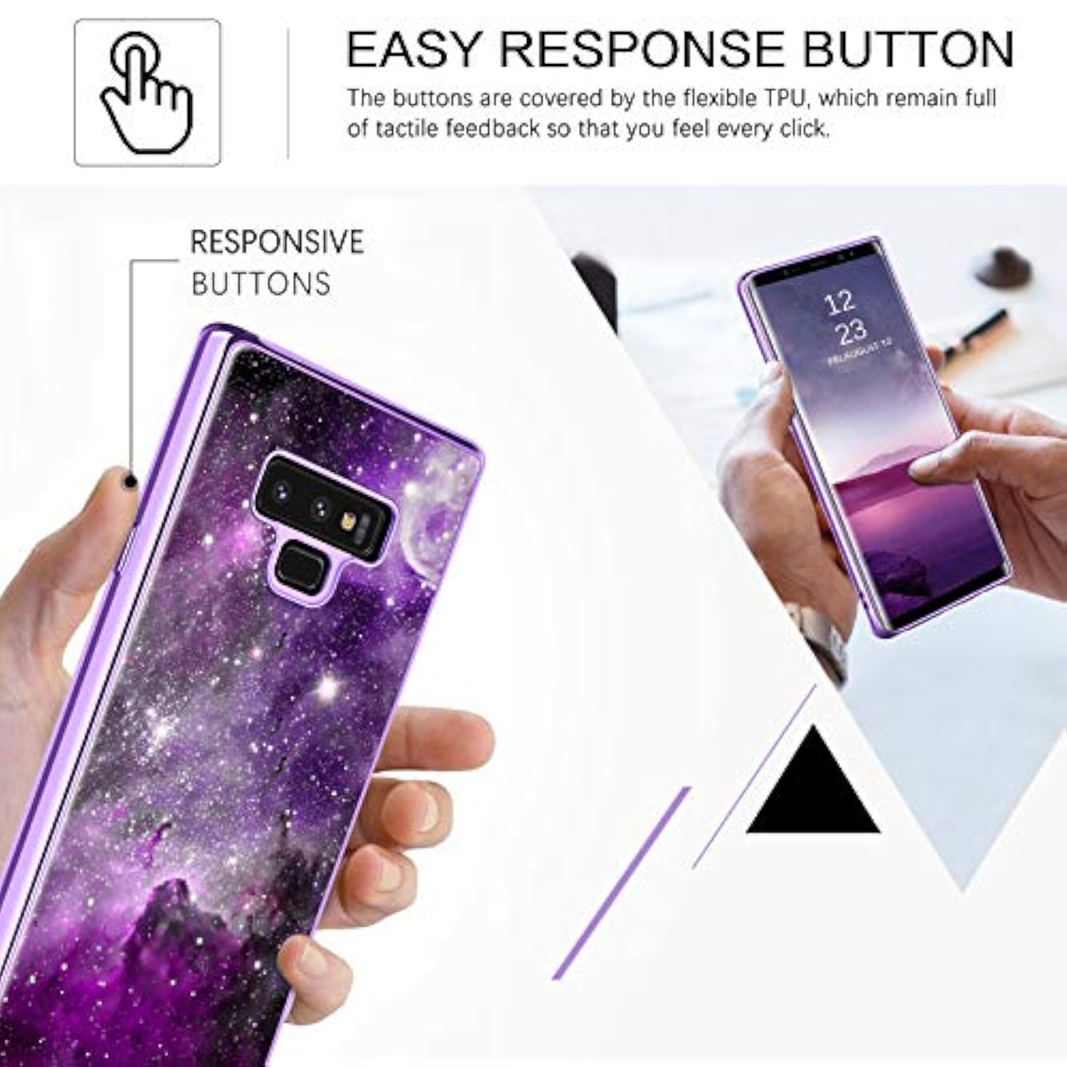 For Galaxy Note 9 Case, Slim Fit Glow In The Dark Shockproof Hybrid Hard Pc Soft Tpu Bumper Drop Protective Girls Women Men Phone Cover For Samsung Galaxy Note 9 6.4", Purple Galaxy