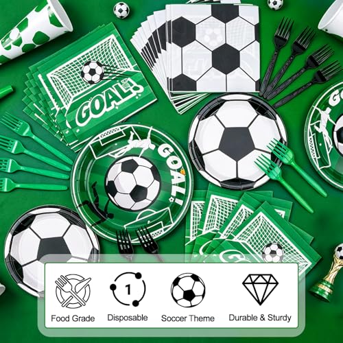 2026 World Soccer Party Decorations, 96 Pcs Soccer Plates and Napkins Party Supplies, Disposable Tableware for Sports Themed Birthday Party Serves 24